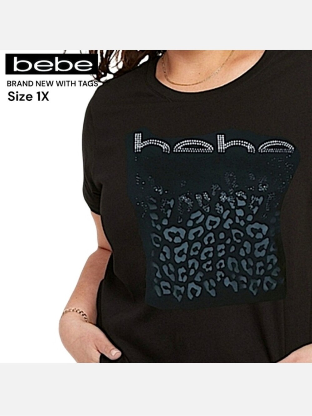 Bebe Black Waterfall T-Shirt BRAND NEW WUTH TAGS